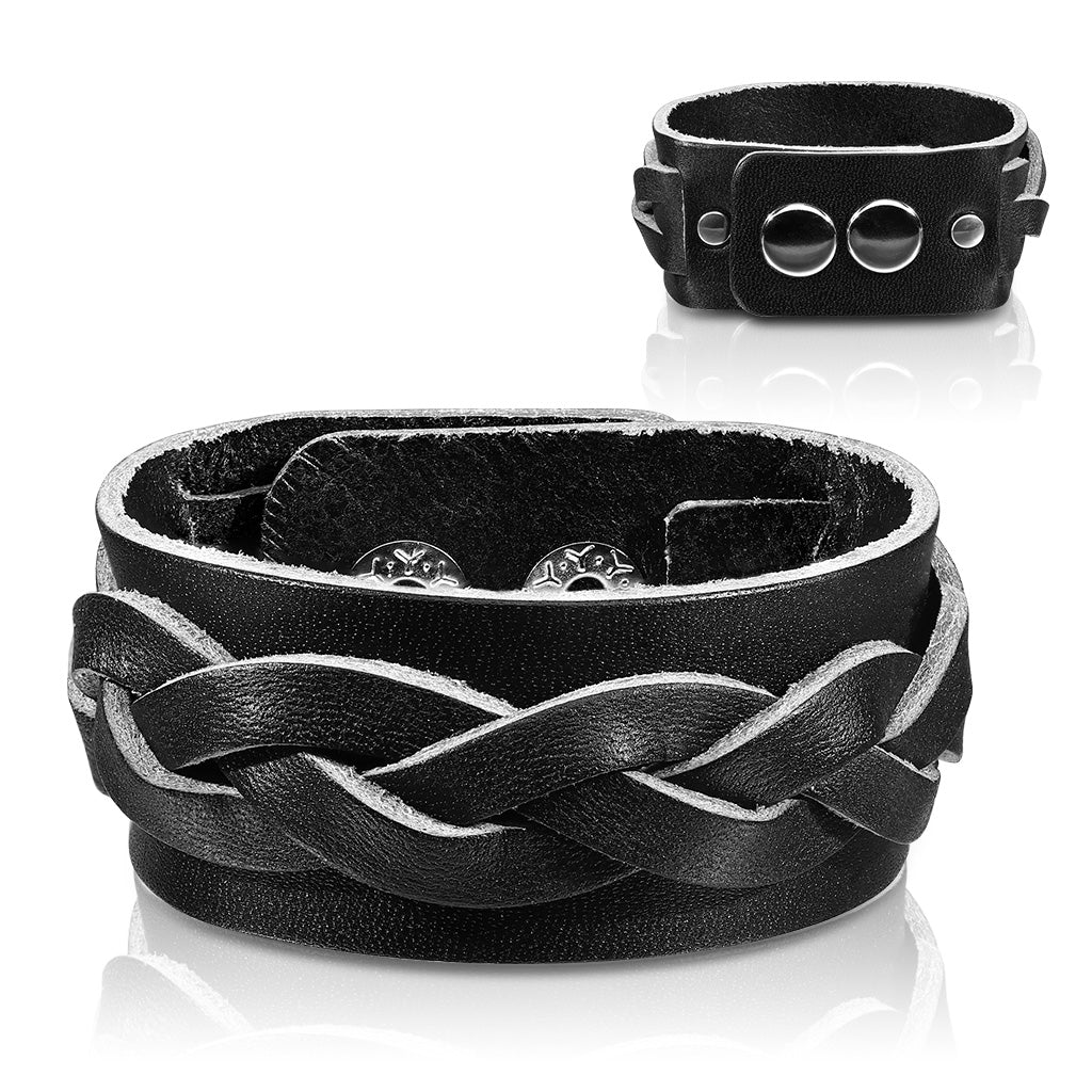 Leður armband með fléttu