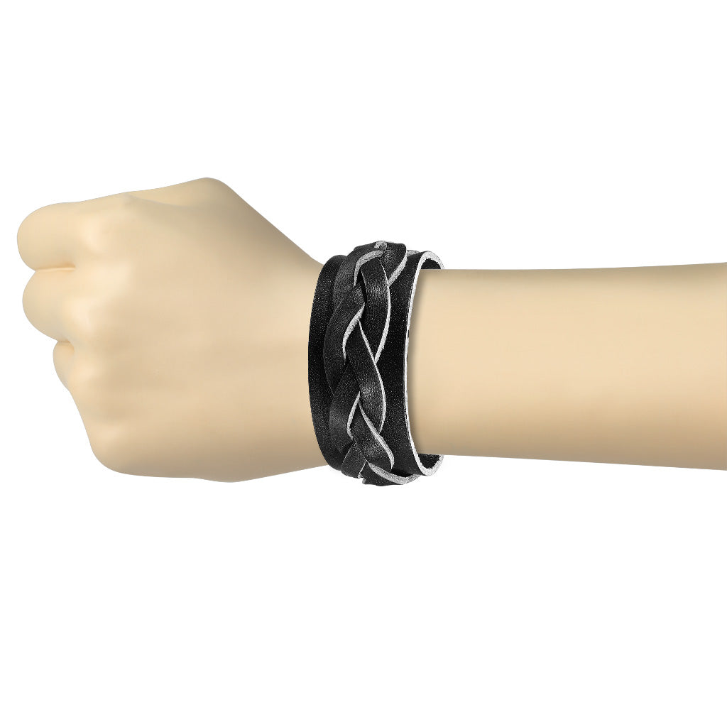 Leður armband með fléttu